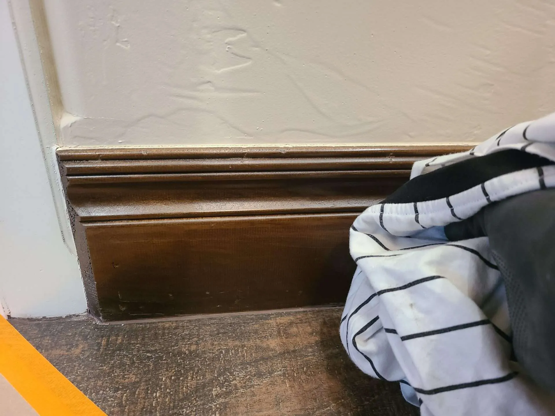 20241223_093923 Wood trim after stain has been wiped back to blend repairs