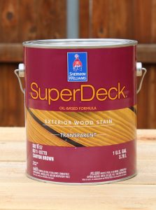 superdeck image of a can of superdeck fence stain that is about to be reviewed